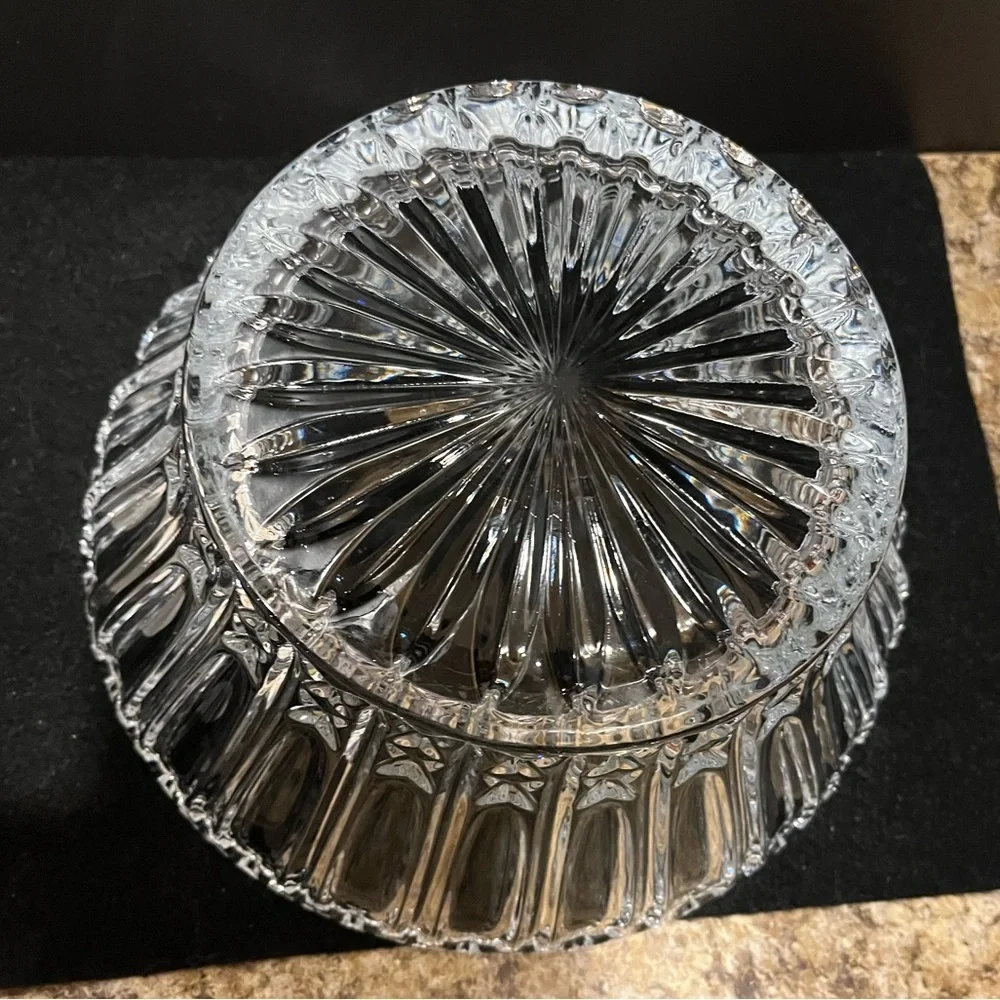 Zajecar Louvre Crystal Bowl: Heavy Fluted Glass Centerpiece with Sawtooth Rim